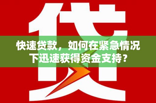 甘谷快速贷款，如何在紧急情况下迅速获得资金支持？